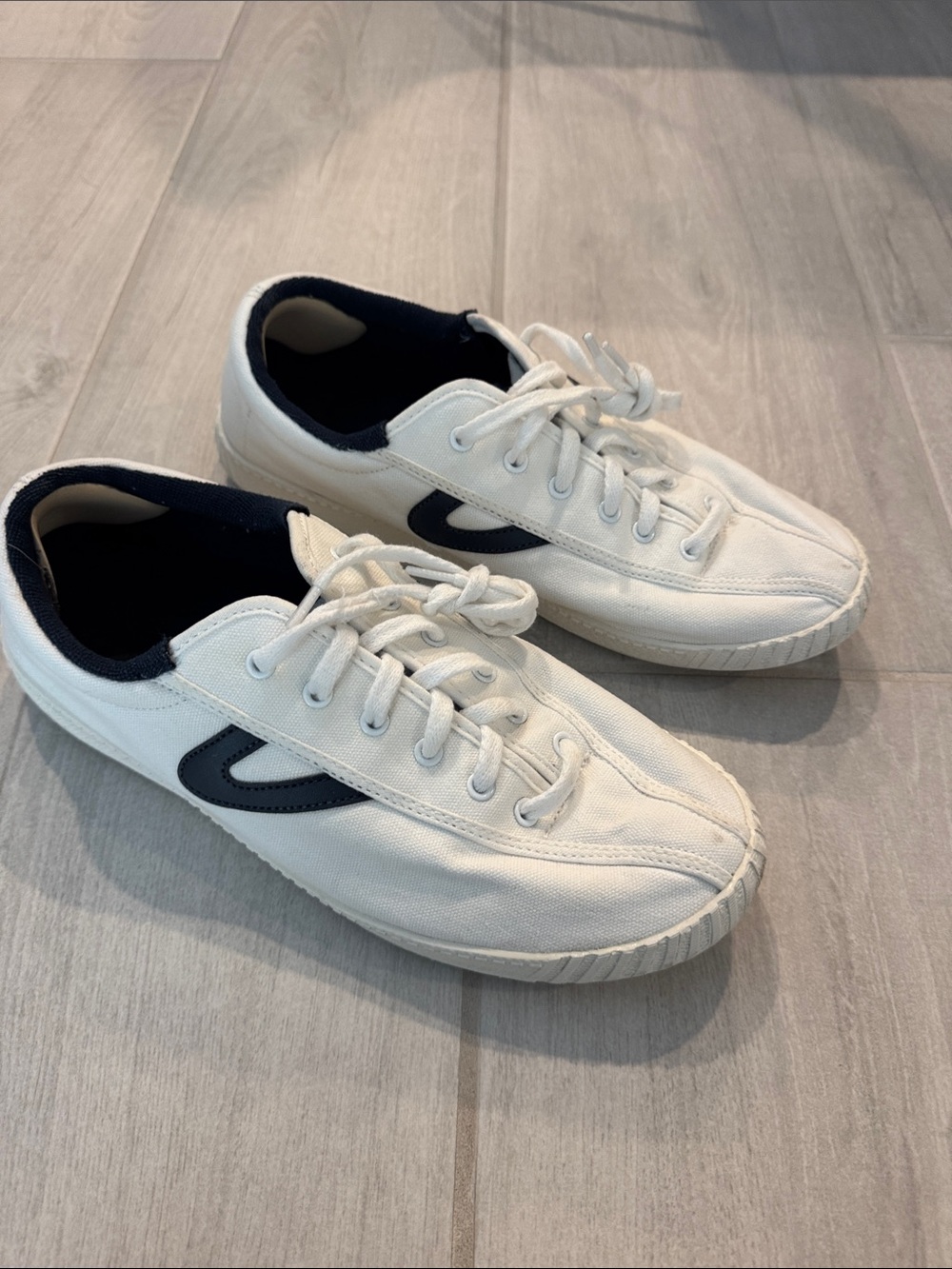 Tretorn NYLITE White Canvas Sneakers with Navy Accent - Picture 2 of 11